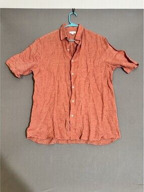 Sunspel Short Sleeve Linen Button Up Shirt Mens Small Orange Pocket